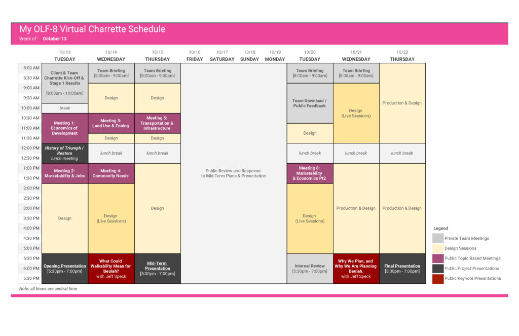 schedule of events for the charrette week